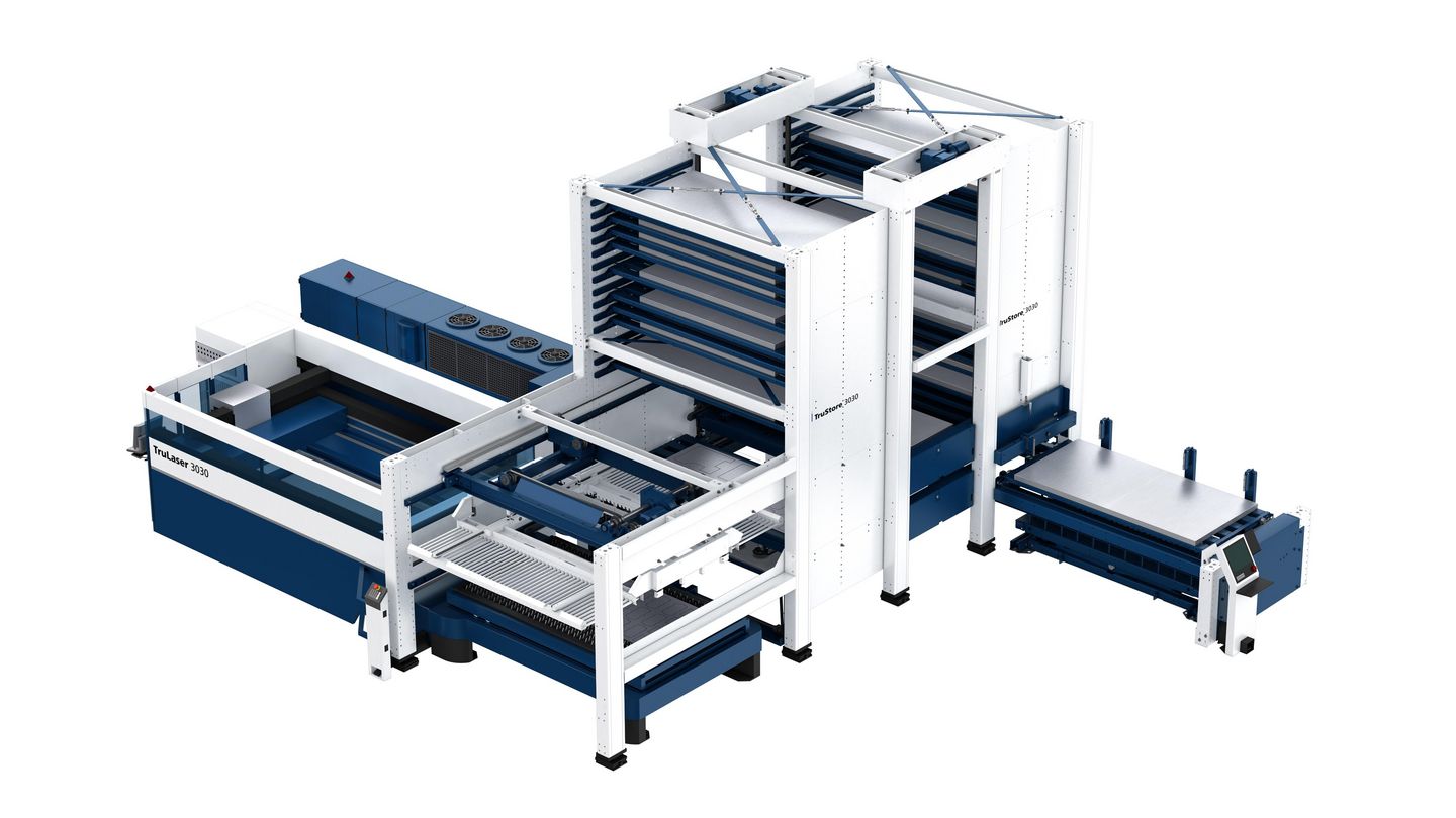 配备 LiftMaster Compact 和 TruStore 3030 的 TruLaser 3030