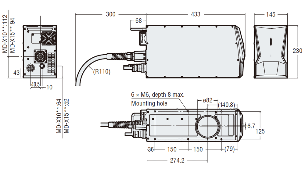 MD-X1000&nbsp;head&nbsp;Dimension