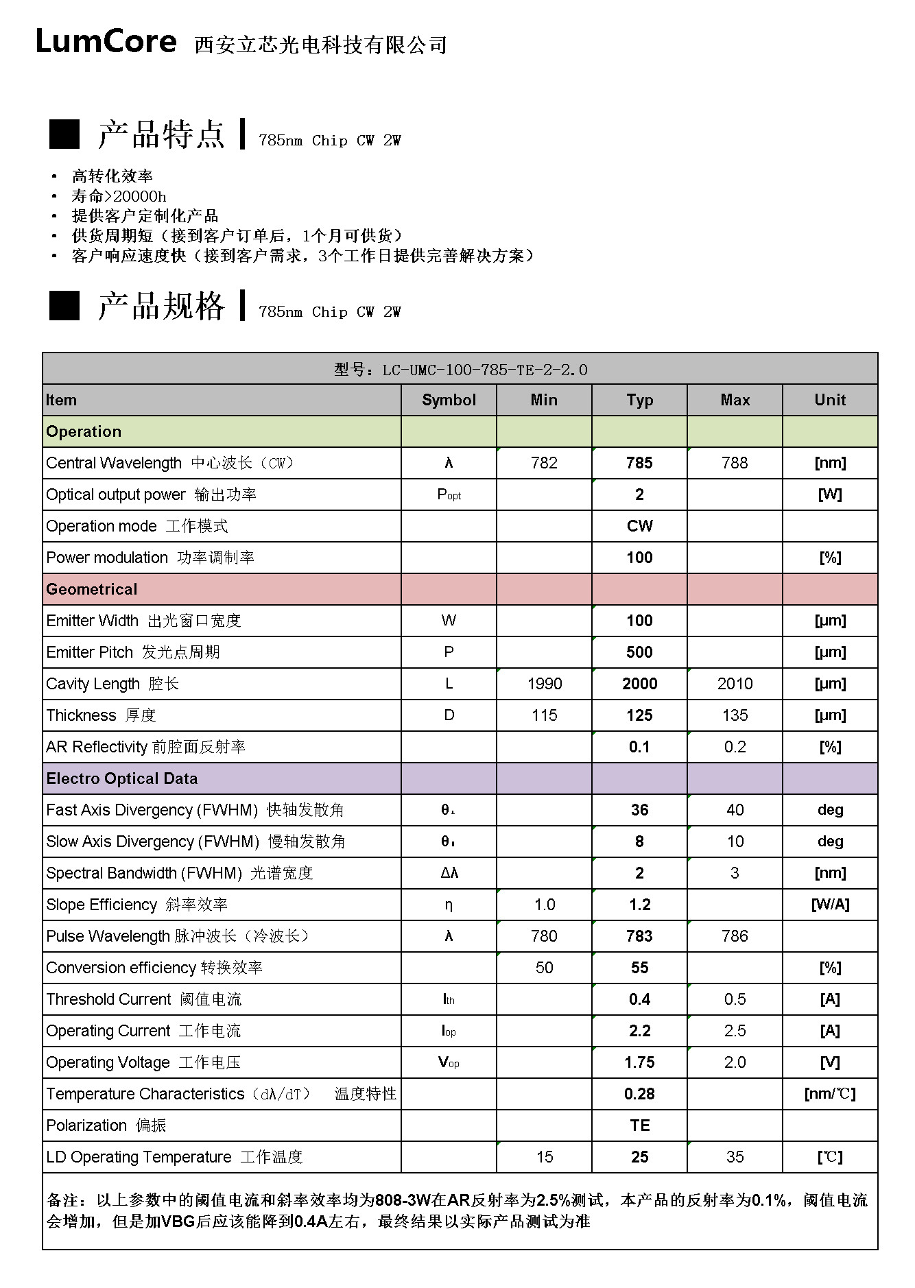 785nm Chip CW 2W